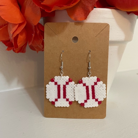 Perler Bead Baseball Earrings - Picture 1 of 1